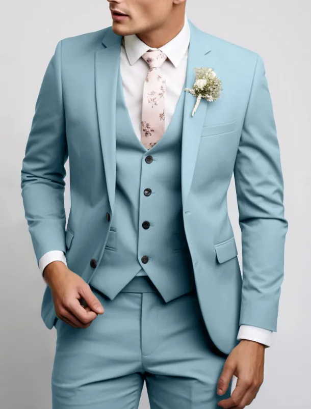 Men's Wedding Fall Wedding Suits Notch Black Pink Party Dress Solid Colored Tailored Fit 3 Piece Single Breasted Two-buttons