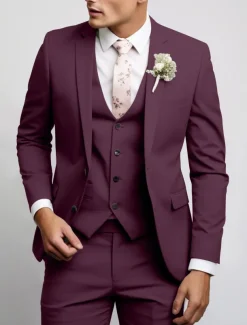 Men's Wedding Fall Wedding Suits Notch Black Pink Party Dress Solid Colored Tailored Fit 3 Piece Single Breasted Two-buttons