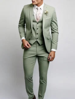 Men's Wedding Fall Wedding Suits Notch Black Pink Party Dress Solid Colored Tailored Fit 3 Piece Single Breasted Two-buttons
