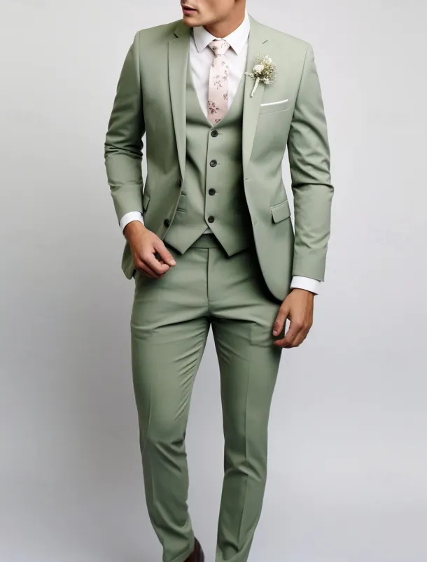 Men's Wedding Fall Wedding Suits Notch Black Pink Party Dress Solid Colored Tailored Fit 3 Piece Single Breasted Two-buttons