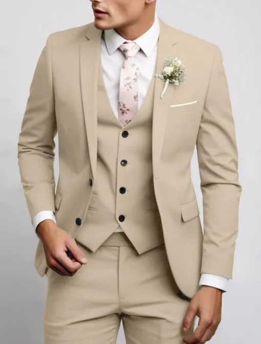 Men's Wedding Fall Wedding Suits Notch Black Pink Party Dress Solid Colored Tailored Fit 3 Piece Single Breasted Two-buttons