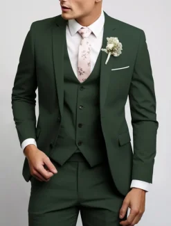 Men's Wedding Fall Wedding Suits Notch Black Pink Party Dress Solid Colored Tailored Fit 3 Piece Single Breasted Two-buttons