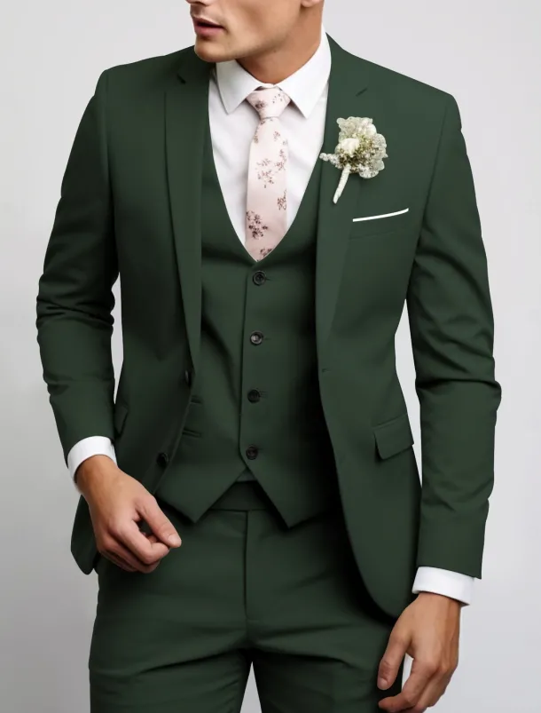 Men's Wedding Fall Wedding Suits Notch Black Pink Party Dress Solid Colored Tailored Fit 3 Piece Single Breasted Two-buttons