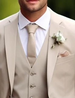 Men's Wedding Fall Wedding Suits Notch Dark Green Khaki Daily Business Solid Colored Plus Size 3 Piece Single Breasted Two-buttons