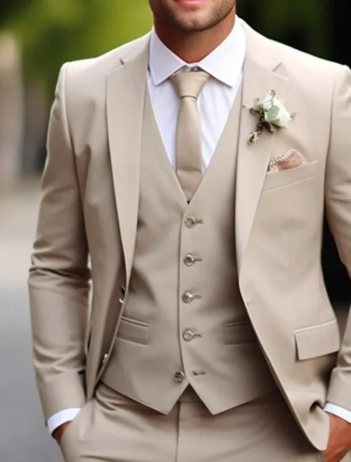 Men's Wedding Fall Wedding Suits Notch Dark Green Khaki Daily Business Solid Colored Plus Size 3 Piece Single Breasted Two-buttons
