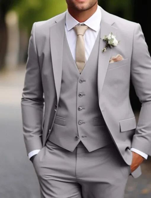Men's Wedding Fall Wedding Suits Notch Dark Green Khaki Daily Business Solid Colored Plus Size 3 Piece Single Breasted Two-buttons