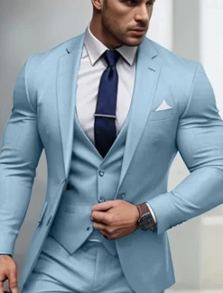 Men's Wedding Homecoming Suits Notch Black Light Grey Business Casual Daily Solid Colored Tailored Fit 3 Piece Single Breasted Two-buttons