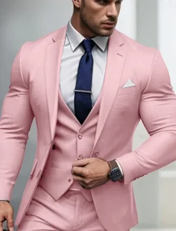 Men's Wedding Homecoming Suits Notch Black Light Grey Business Casual Daily Solid Colored Tailored Fit 3 Piece Single Breasted Two-buttons