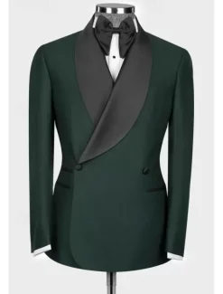 Men's Wedding Homecoming Suits Shawl Lapel Shawl Collar Navy Blue Dark Green Daily Lightweight Solid Colored Tailored Fit 2 Piece Double Breasted Two-buttons