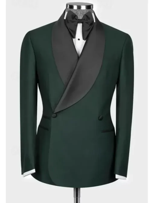 Men's Wedding Homecoming Suits Shawl Lapel Shawl Collar Navy Blue Dark Green Daily Lightweight Solid Colored Tailored Fit 2 Piece Double Breasted Two-buttons