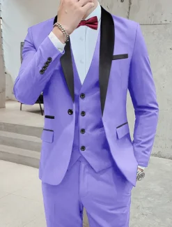 Men's Wedding Homecoming Tuxedos Pink Royal Blue Solid Color Standard Fit 3 Piece Single Breasted One-button