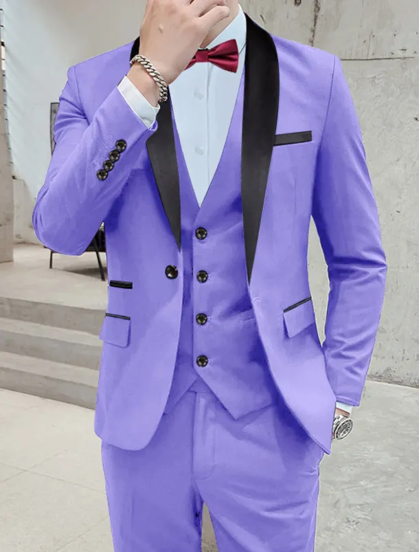 Men's Wedding Homecoming Tuxedos Pink Royal Blue Solid Color Standard Fit 3 Piece Single Breasted One-button