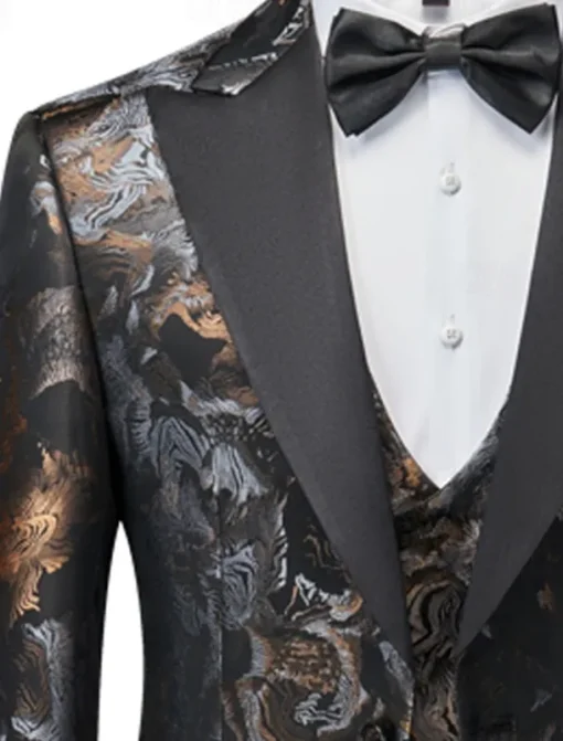 Men's Wedding Homecoming Tuxedos Black Red Printing Standard Fit 3 Piece Single Breasted One-button
