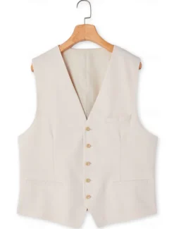 Men's Wedding Linen Suits V Neck Champagne Sky Blue Solid Colored Tailored Fit 2 Piece