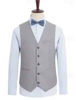 Men's Wedding Linen Suits Sky Blue Light Grey Solid Colored Tailored Fit 2 Piece