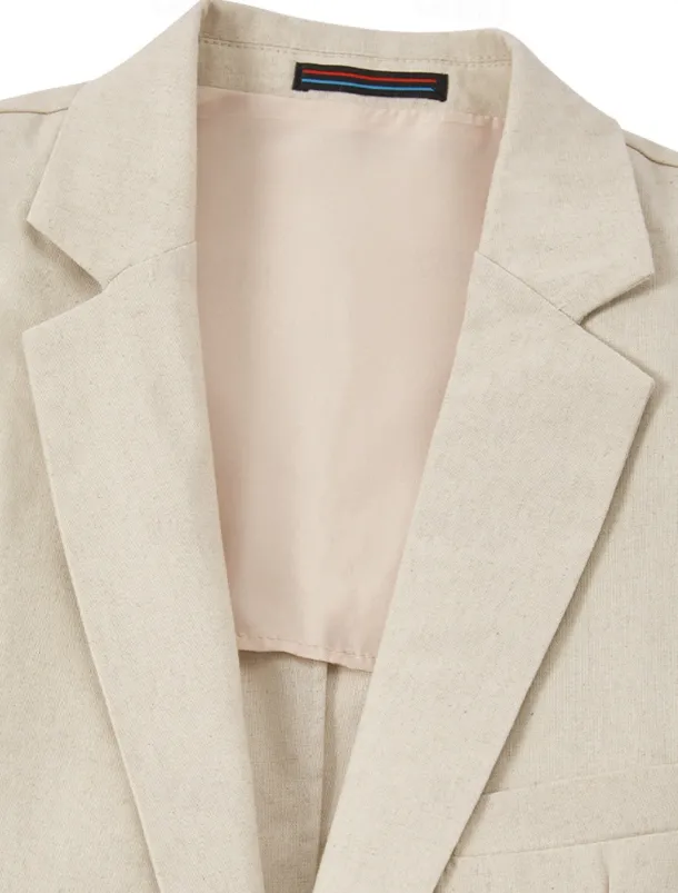 Men's Wedding Linen Suits White Half Lined Lightweight Casual Summer Solid Colored Standard Fit 2 Piece Single Breasted One-button