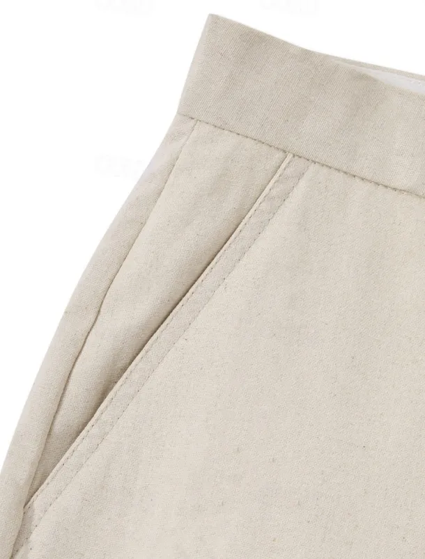 Men's Wedding Linen Suits White Half Lined Lightweight Casual Summer Solid Colored Standard Fit 2 Piece Single Breasted One-button