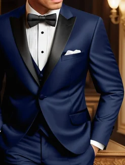 Men's Wedding Party Evening Wear Tuxedos Party / Evening Black Burgundy Solid Colored Tailored Fit 3 Piece Single Breasted One-button