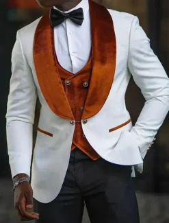 Men's Wedding Party Evening Wear Suits Shawl Collar Dark Khaki Blue Daily Business Solid Colored Plus Size 3 Piece Single Breasted One-button