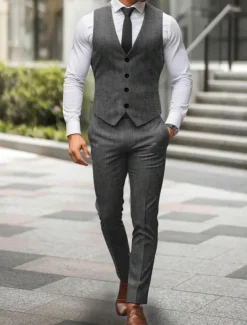 Men's Wedding Party Evening Wear Suits Black White Fashion Daily Solid Colored Standard Fit 2 Piece