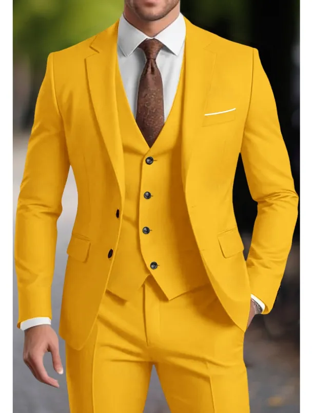 Men's Wedding Party Evening Wear Suits Notch Lapel Dark Green Dark Grey Fashion Business Solid Colored Standard Fit 3 Piece Single Breasted Two-buttons