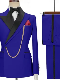 Men's Wedding Party Evening Wear Suits Black White Fashion Business Solid Colored Tailored Fit 2 Piece Single Breasted One-button