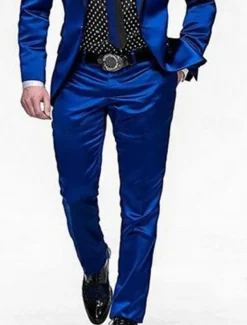 Men's Wedding Party Suits Peak Royal Blue Solid Colored Tailored Fit 2 Piece Single Breasted One-button
