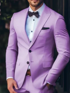 Men's Wedding Party Suits Purple Summer Fashion Formal Solid Colored Standard Fit 2 Piece Single Breasted Two-buttons