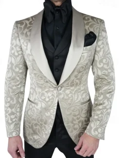 Men's Wedding Party Tuxedos Homecoming Party Black Champagne Floral Summer Tailored Fit 3 Piece Single Breasted One-button