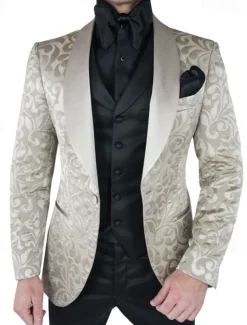 Men's Wedding Party Tuxedos Homecoming Party Black Champagne Floral Summer Tailored Fit 3 Piece Single Breasted One-button