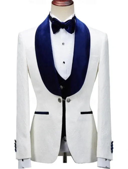 Men's Wedding Prom Party Suits Shawl Lapel Blue Luxury Formal Solid Colored Standard Fit 3 Piece Single Breasted One-button