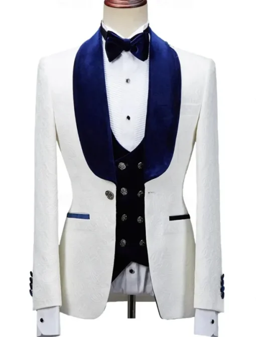 Men's Wedding Prom Party Suits Shawl Lapel Blue Luxury Formal Solid Colored Standard Fit 3 Piece Single Breasted One-button