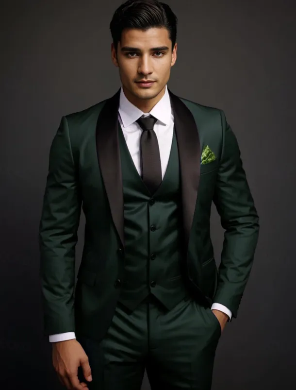 Men's Wedding Prom Party Suits Shawl Lapel Burgundy Dark Green Luxury Formal Solid Colored Standard Fit 3 Piece Single Breasted Two-buttons