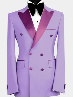 Men's Wedding Prom Party Suits Sky Blue Purple Luxury Formal Solid Colored Standard Fit 2 Piece Double Breasted Six-buttons
