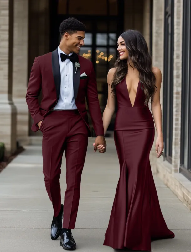 Men's Wedding Prom Suits Black Pink Fashion Formal Solid Colored Standard Fit 2 Piece Single Breasted One-button