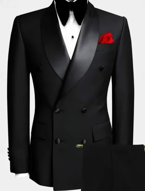 Men's Wedding Prom Suits Shawl Collar Black White Formal Solid Colored Tailored Fit 2 Piece Double Breasted Six-buttons