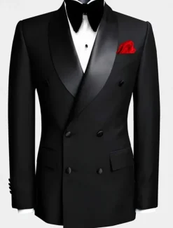 Men's Wedding Prom Suits Shawl Collar Black White Formal Solid Colored Tailored Fit 2 Piece Double Breasted Six-buttons