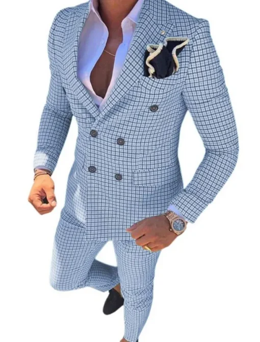Men's Wedding Suits Closure collar White Pink Checkered Standard Fit 2 Piece Double Breasted Six-buttons