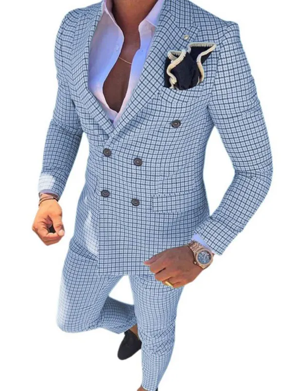 Men's Wedding Suits Closure collar White Pink Checkered Standard Fit 2 Piece Double Breasted Six-buttons