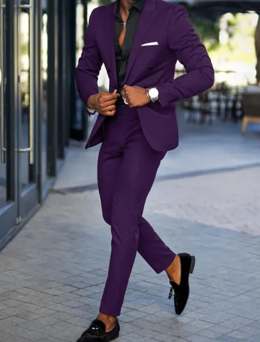 Men's Wedding Suits Closure collar Black Burgundy Business Formal Solid Colored Tailored Fit 2 Piece Double Breasted Six-buttons