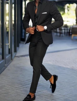Men's Wedding Suits Closure collar Black Burgundy Business Formal Solid Colored Tailored Fit 2 Piece Double Breasted Six-buttons