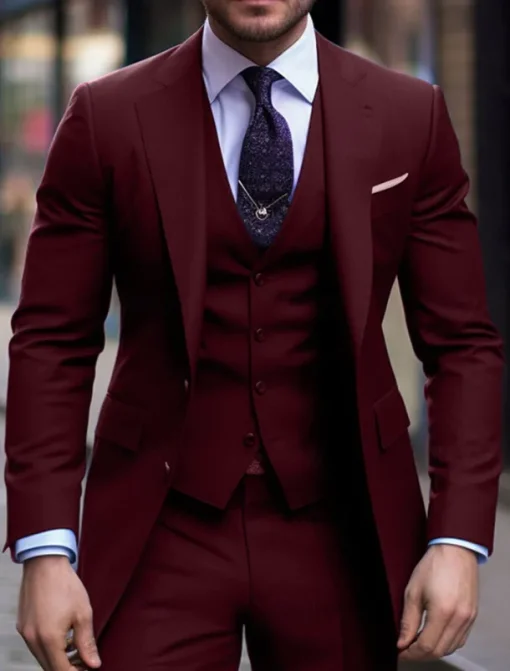 Men's Wedding Suits Notch Black Navy Blue Solid Colored Slim Fit 3 Piece Single Breasted Two-buttons