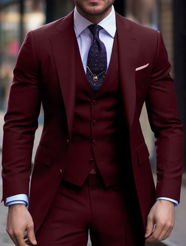 Men's Wedding Suits Notch Black Navy Blue Solid Colored Slim Fit 3 Piece Single Breasted Two-buttons