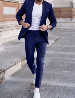 Men's Wedding Suits Notch Black Red Business Formal Solid Colored Tailored Fit 2 Piece Single Breasted One-button