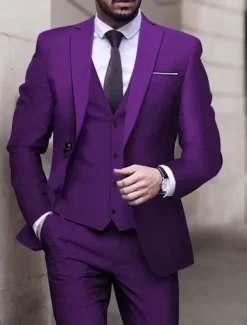 Men's Wedding Suits Notch Black White Solid Colored Tailored Fit 3 Piece Single Breasted One-button