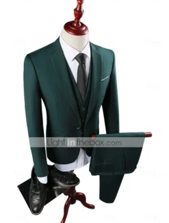 Men's Wedding Suits Notch Black White Solid Colored Tailored Fit 3 Piece Single Breasted One-button