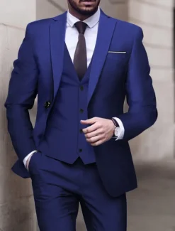 Men's Wedding Suits Notch Black White Solid Colored Tailored Fit 3 Piece Single Breasted One-button