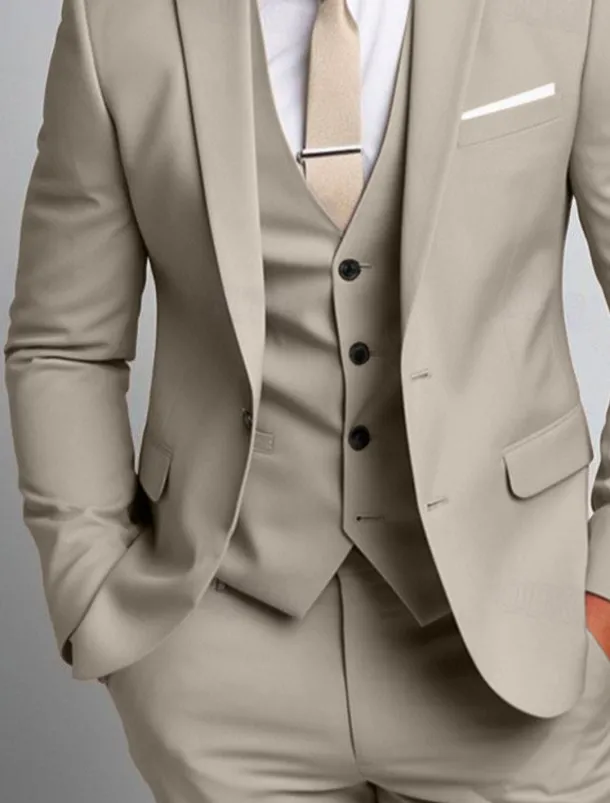 Men's Wedding Suits Notch Notch Lapel Light Khaki Daily Business Solid Colored Plus Size 3 Piece Single Breasted Two-buttons
