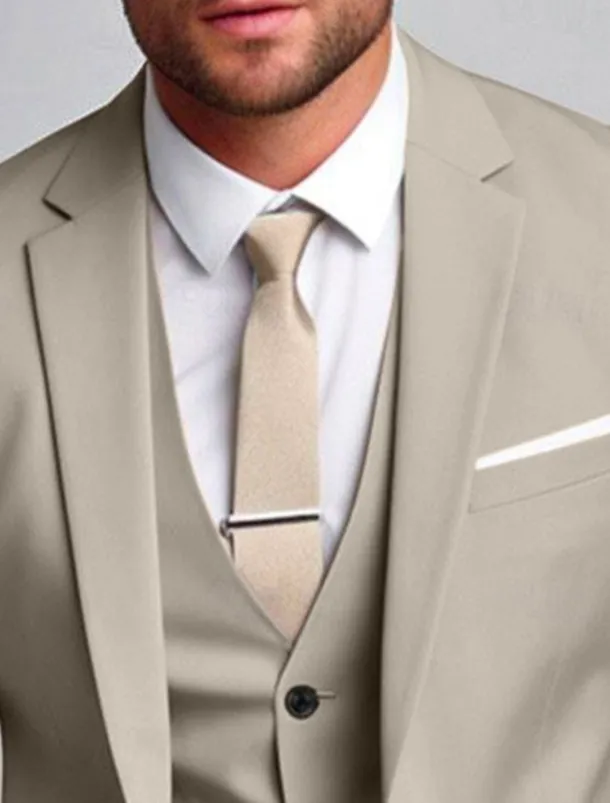 Men's Wedding Suits Notch Notch Lapel Light Khaki Daily Business Solid Colored Plus Size 3 Piece Single Breasted Two-buttons