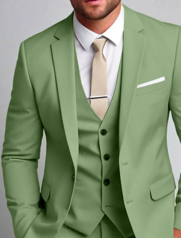 Men's Wedding Suits Notch Notch Lapel Light Khaki Daily Business Solid Colored Plus Size 3 Piece Single Breasted Two-buttons